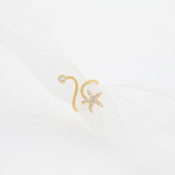 Crystal Starfish Gold Wraparound Open Ring - Picture 5 of 7